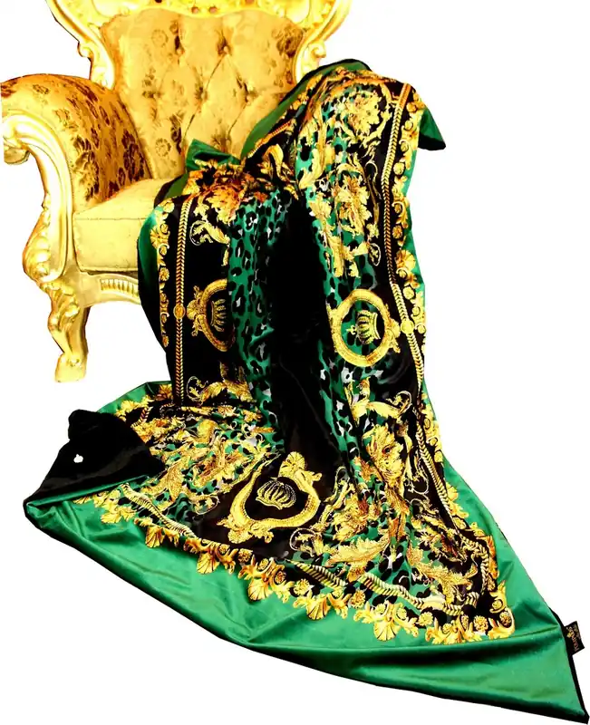 Luxury blanket Pompöös by Casa Padrino baroque green / gold / black by Harald Glööckler with an extremely large number of rhinestones Abverkauf