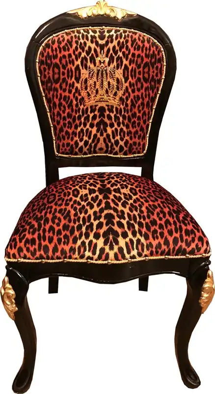 Pompöös by Casa Padrino Luxury Baroque Dining Chair Crown with Rhinestones Leopard / Black / Gold - Pompöös Baroque Chair designed by Harald Glööckler Meistverkauft
