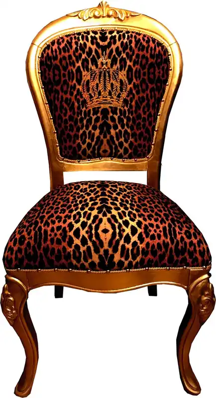 Mega-Angebot Pompöös by Casa Padrino Luxury Baroque Dining Chair Crown with Rhinestones Leopard / Gold - Pompöös Baroque Chair designed by Harald Glööckler