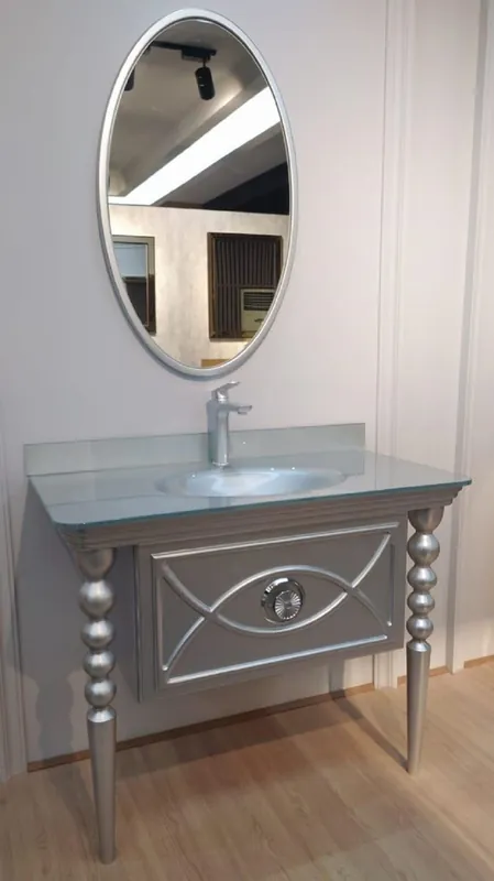 Casa Padrino baroque bathroom set silver - 1 Washstand with Glass Washbasin & 1 Wall Mirror - Bathroom furniture in baroque style Jetzt Bestellen