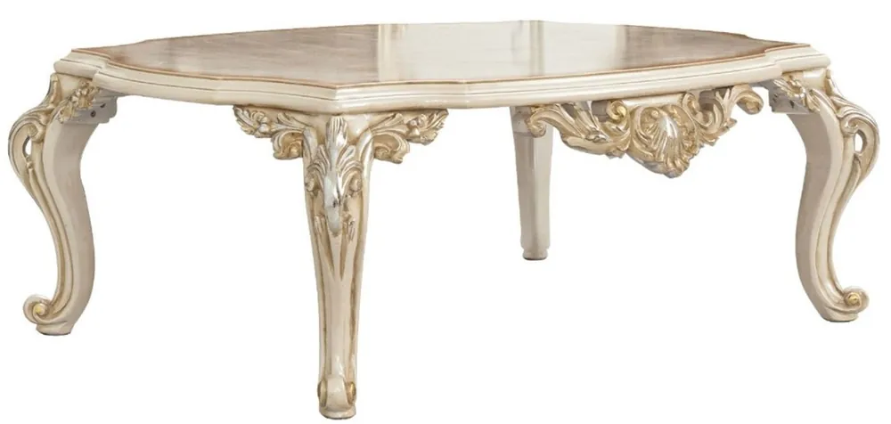 Neue Ware Casa Padrino luxury baroque coffee table brown / white / gold / silver - Handmade solid wood living room table in baroque style - Baroque Furniture - Noble & Magnificent