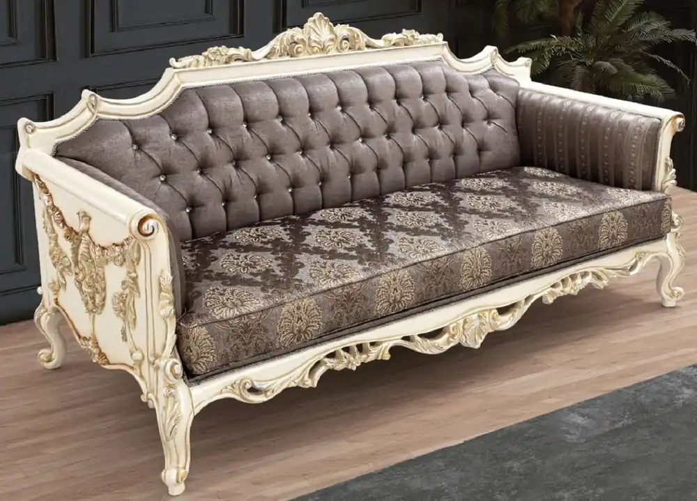Versand Am Gleichen Tag Casa Padrino luxury baroque sofa gray / brown / white / gold / silver - Handmade living room sofa with elegant pattern and rhinestones - Baroque living room furniture - Noble & Magnificent