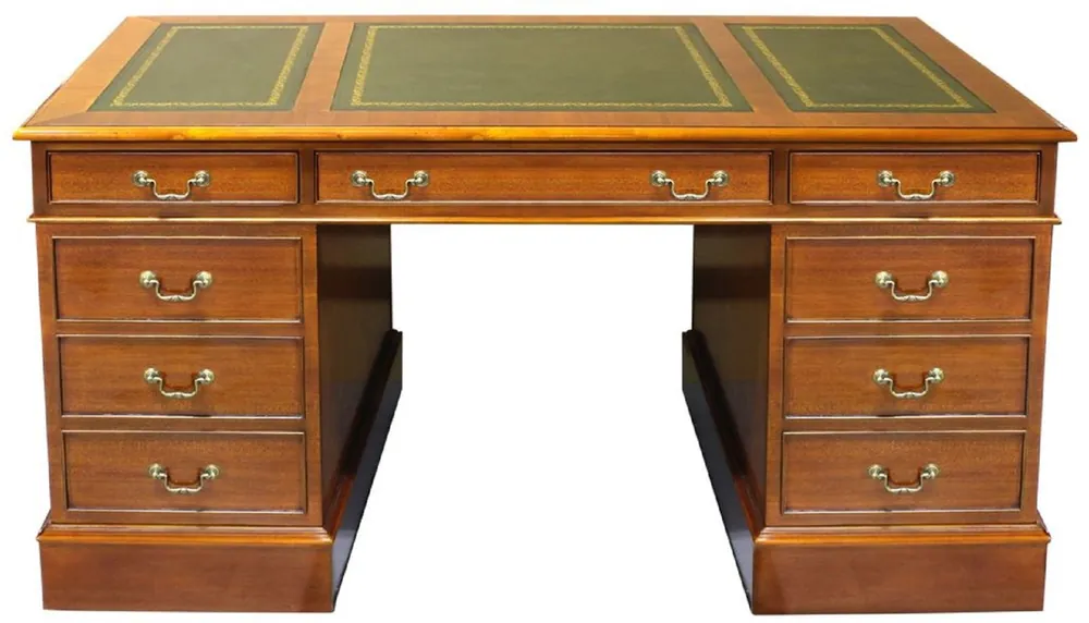 Preis Gesenkt Casa Padrino luxury desk light brown / green / gold 140 x 70 x H. 78 cm - Solid wood office table in the english style - Luxury office furniture
