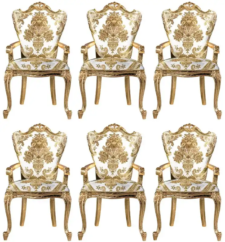 Highlight Casa Padrino luxury baroque dining chair set white / gold - 6 Handcrafted kitchen chairs with armrests and elegant pattern - Baroque dining room furniture - Noble & Pompous