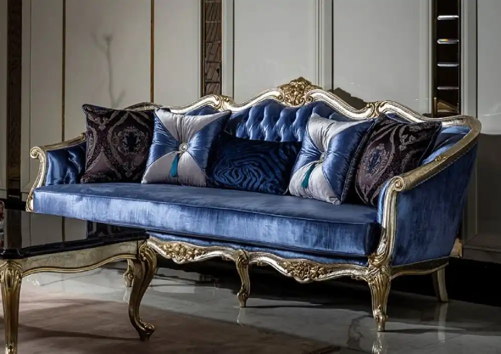 Mega-Angebot Casa Padrino luxury baroque sofa blue / silver / gold - Handmade living room sofa with decorative pillows - Baroque living room furniture