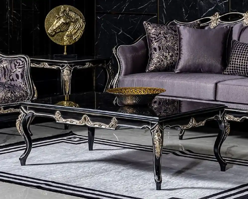 Casa Padrino luxury baroque coffee table black / gold - Handcrafted solid wood living room table - Baroque style living room furniture Direktkauf