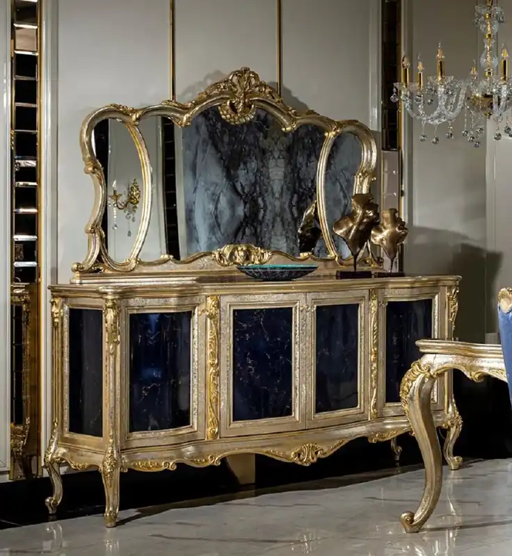 Online Kaufen Casa Padrino Luxury Baroque Furniture Set Silver / Gold / Blue - 1 Sideboard with 4 Doors & 1 Mirror - Handmade Baroque Furniture - Noble & Magnificent