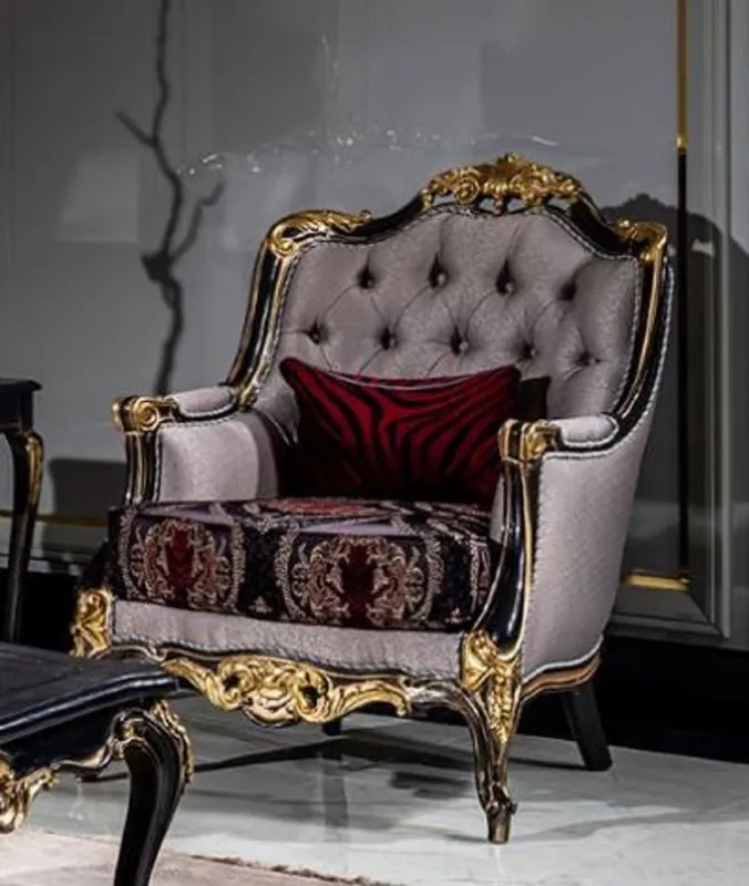Knallerangebot Casa Padrino luxury baroque living room armchair silver / bordeaux red / black / gold - Handmade baroque style armchair with elegant pattern - Baroque living room furniture