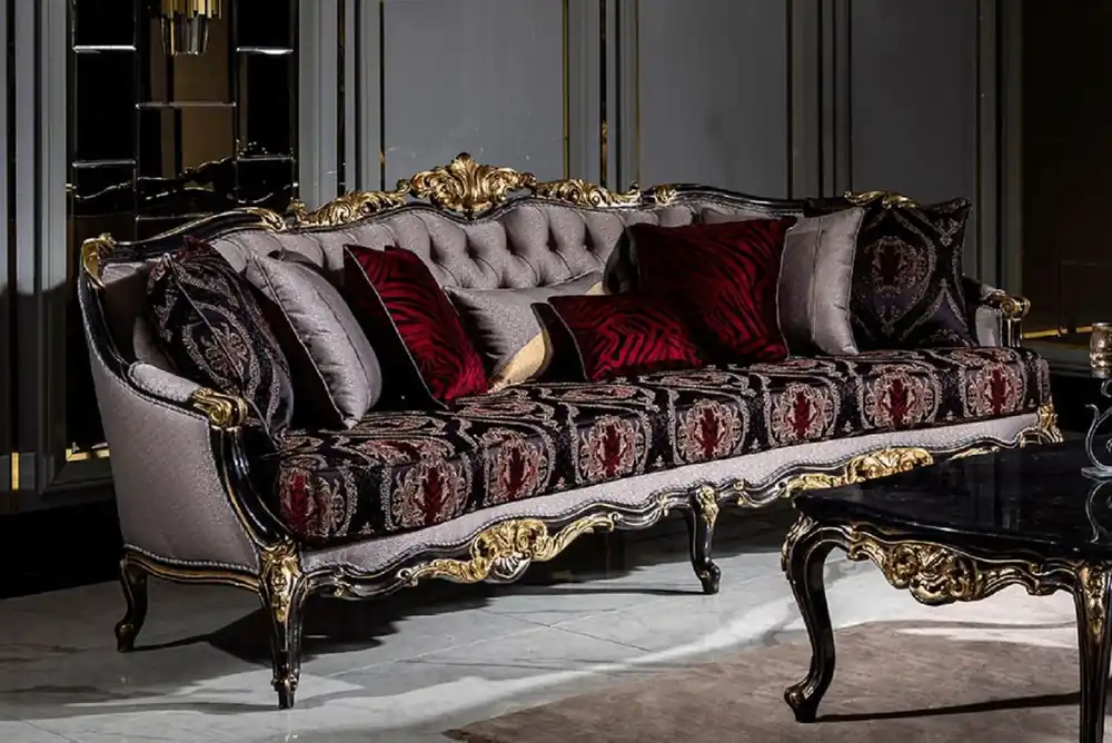 Sonderaktion Casa Padrino luxury baroque sofa silver / bordeaux red / black / gold - Handmade living room sofa with elegant pattern and decorative pillows - Living room furniture in baroque style