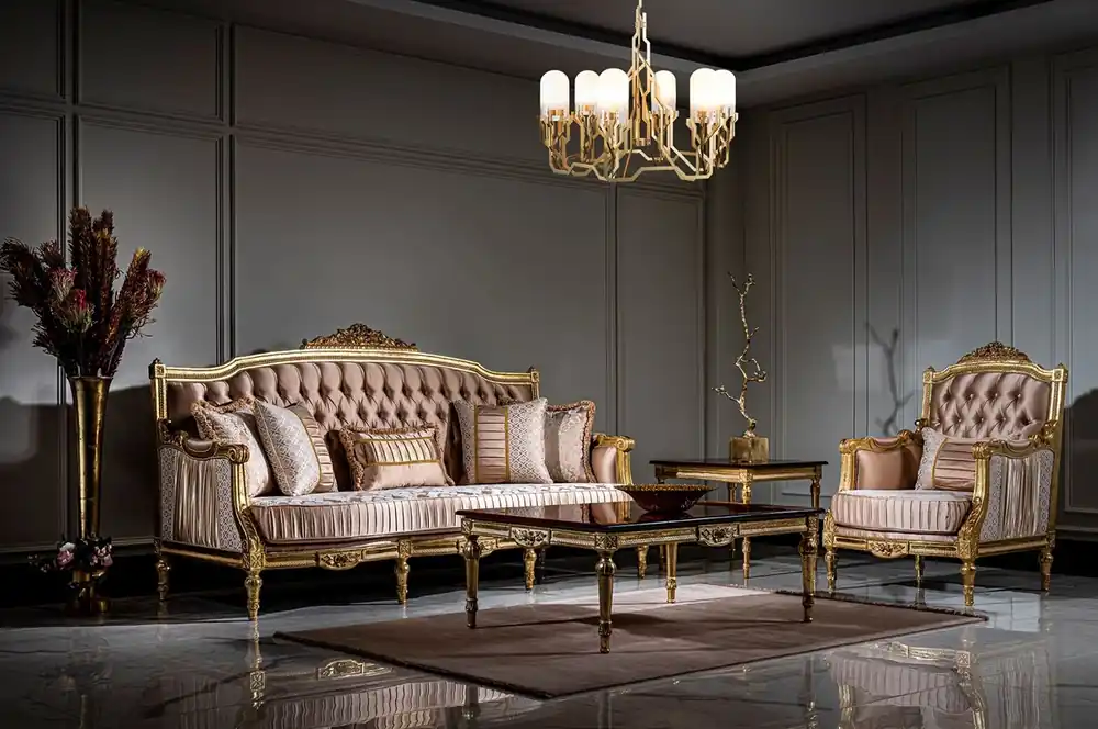 Casa Padrino luxury baroque living room set pink / white / gold - 2 Sofas & 2 Armchairs & 1 Coffee Table - Magnificent living room furniture in baroque style Bestseller