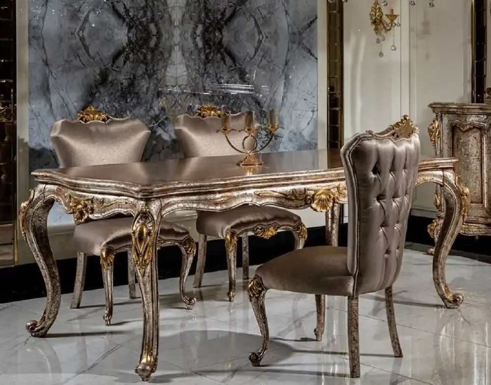 Casa Padrino luxury baroque dining room set silver / antique silver / brown / gold - 1 Dining Table & 6 Dining Chairs - Baroque dining room furniture - Noble & Magnificent Preis Gesenkt