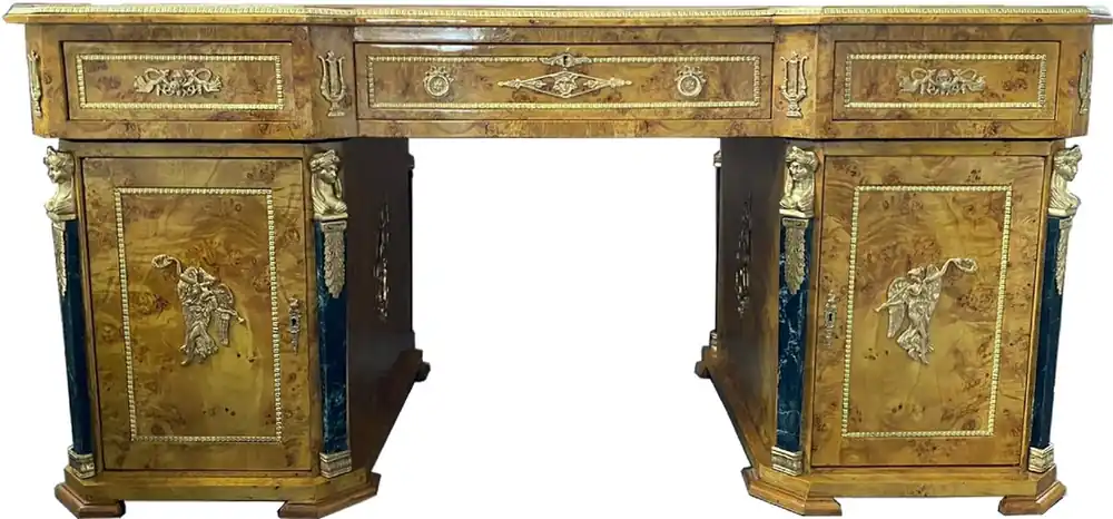 Casa Padrino baroque solid wood desk natural / black / brass Schneller Versand