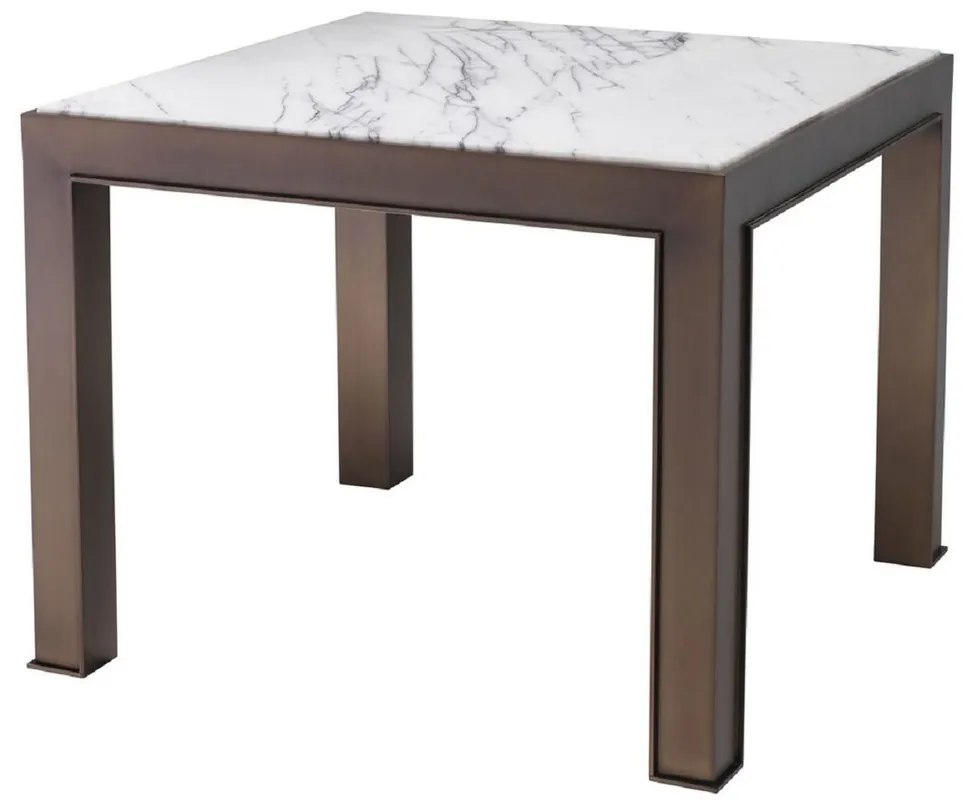 Casa Padrino luxury side table antique brass / white / purple 65 x 65 x H. 51.5 cm - Stainless steel table with marble top - Living room furniture - Luxury Furniture Begrenztes Angebot