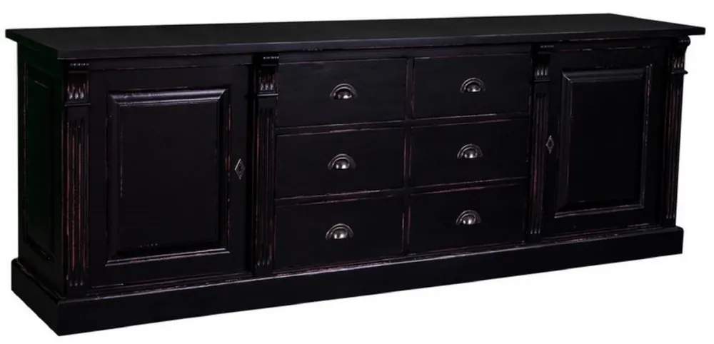 Preisknaller Casa Padrino country style sideboard antique black / purple 219 x 51 x H. 78 cm - Solid wood cabinet with 2 doors and 6 drawers - Country style solid wood furniture