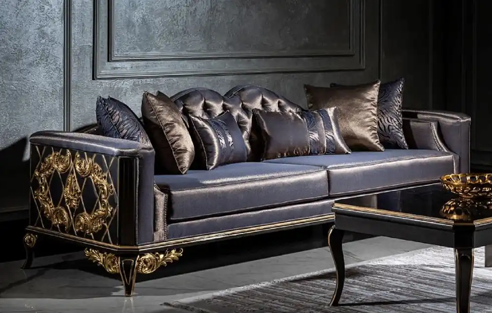 Casa Padrino luxury baroque sofa blue / black / gold - Magnificent living room sofa with decorative pillows - Baroque Furniture - Noble & Magnificent Aktuell
