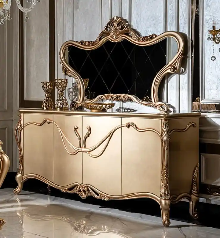 Casa Padrino Luxury Baroque Furniture Set Gold - 1 Sideboard with 4 Doors & 1 Mirror - Handmade Baroque Furniture - Noble & Magnificent Sale