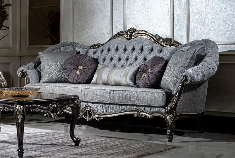 Casa Padrino luxury baroque sofa light blue / gray / dark gray / gold - Magnificent living room sofa with decorative pillows - Living room furniture in baroque style Begrenztes Angebot