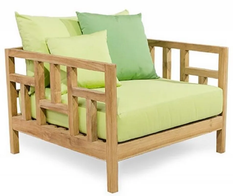 Begrenztes Angebot Casa Padrino luxury solid wood garden armchair natural / light green 94 x 94 x H. 65 cm - Weatherproof teak armchair with cushions - Garden & Patio Furniture - Luxury Quality