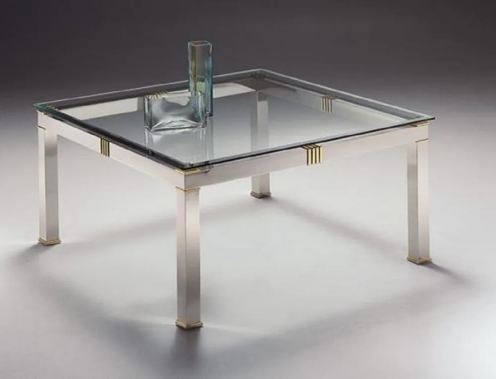 Saisonangebot Casa Padrino luxury coffee table silver / brass 100 x 100 x H. 48 cm - Square brass living room table with glass top - Living room furniture - Luxury Quality