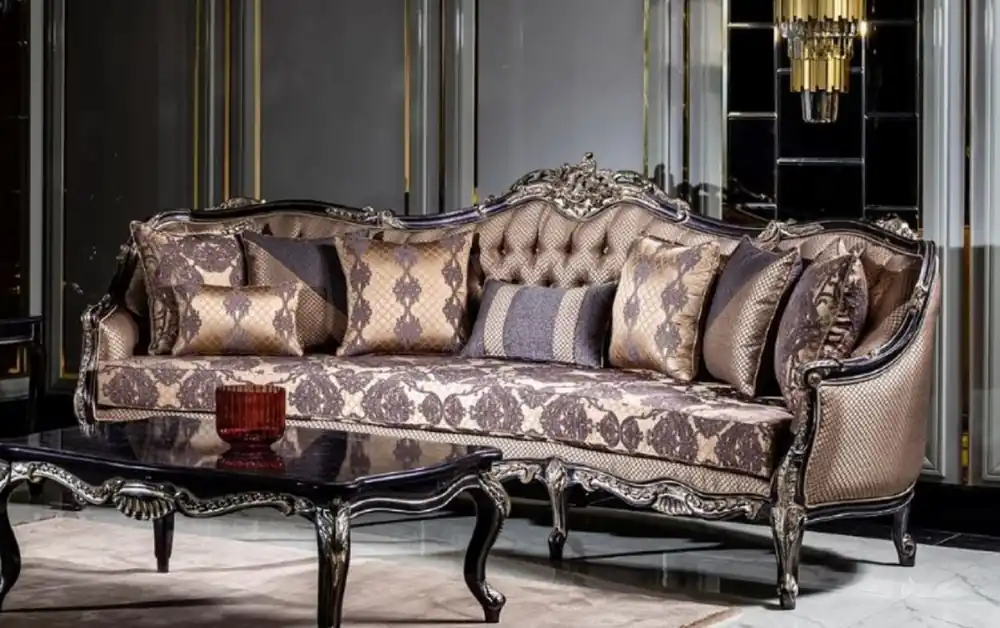 Casa Padrino luxury baroque sofa gold / purple - Magnificent living room sofa with elegant pattern and decorative pillows - Living room furniture in baroque style Rabatt