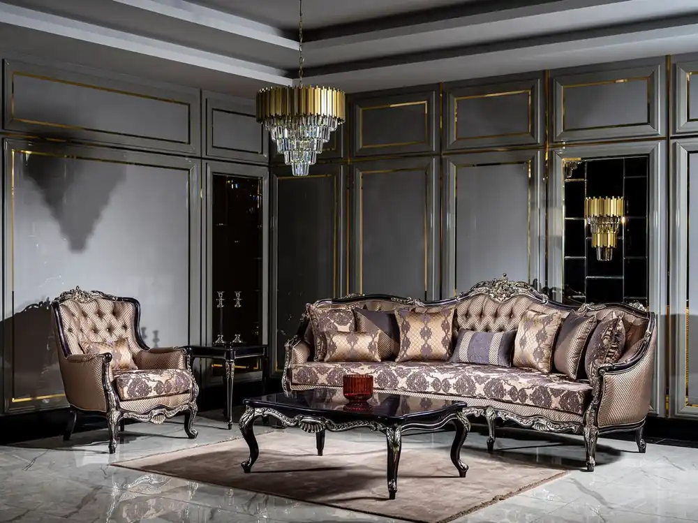 Casa Padrino luxury baroque living room set gold / purple - 2 Sofas & 2 Armchairs & 1 Coffee Table - Handcrafted living room furniture in baroque style - Noble & Magnificent Solange Der Vorrat Reicht