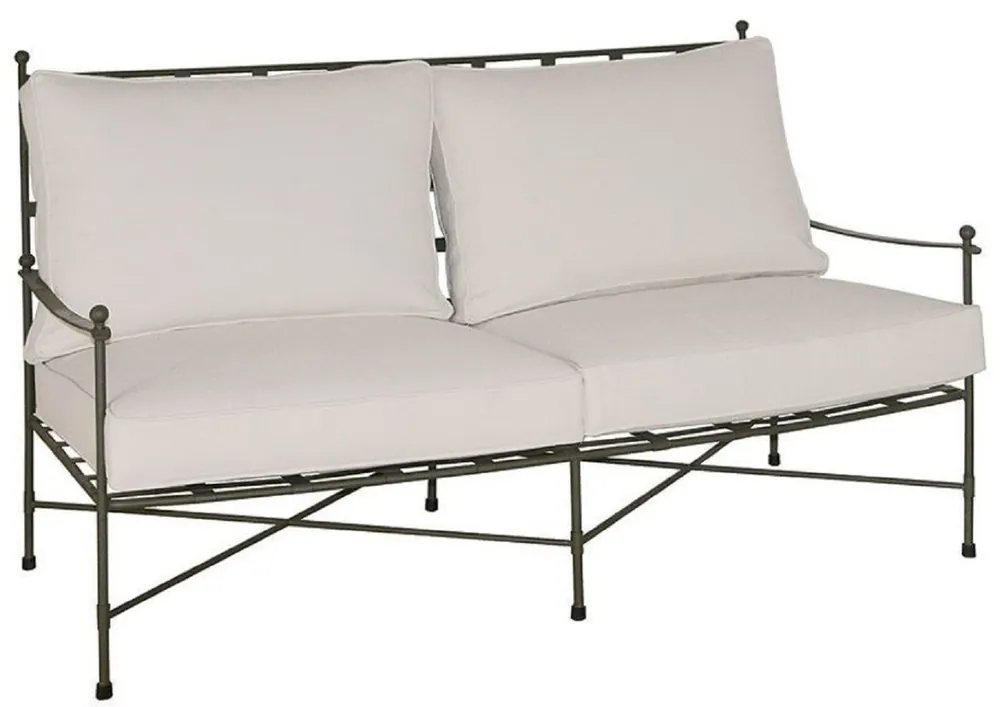 Casa Padrino luxury Art Nouveau sofa brown / white 162 x 87 x H. 102 cm - Hand forged wrought iron sofa with pillows - Living Room Sofa - Garden Sofa - Patio Sofa - Luxury Quality Zertifiziert