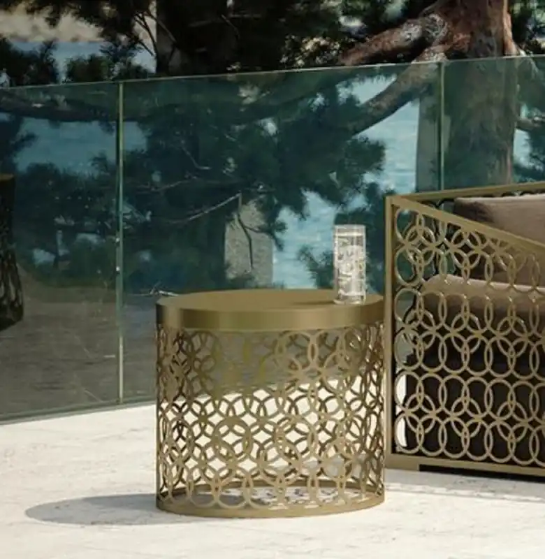 Mega-Angebot Casa Padrino luxury garden table gold Ø 60 x H. 50 cm - Round handmade aluminum table - Garden table - Terrace table - Hotel furniture - Luxury Quality