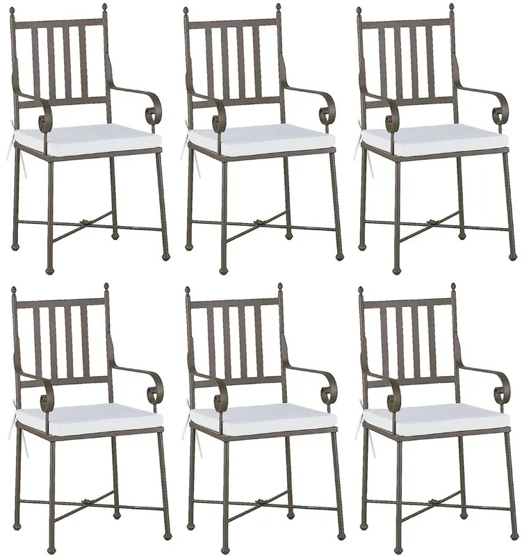 Zertifiziert Casa Padrino luxury Art Nouveau garden chair set with armrests and seat cushions brown / white 47 x 50 x H. 103 cm - Hand forged dining room chairs - Dining Room Garden Patio Furniture