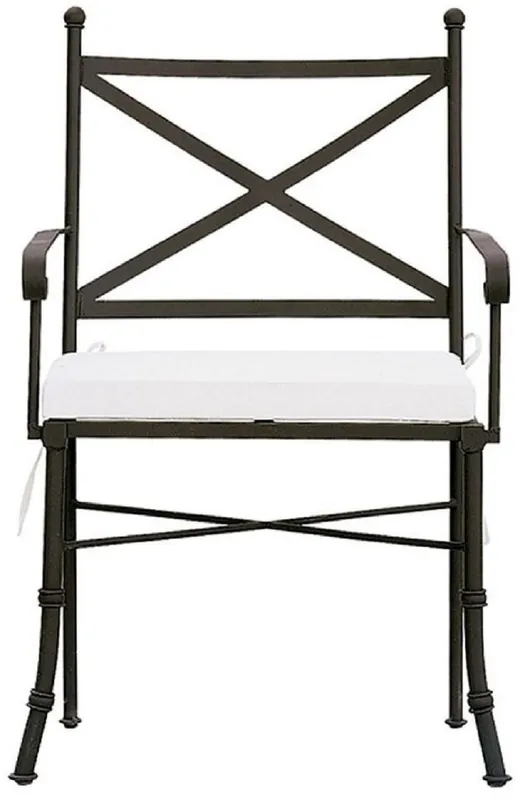 Casa Padrino luxury Art Nouveau garden chair with armrests and seat cushion brown / white 61 x 51 x H. 97 cm - Hand forged dining room chair - Dining Room Garden Patio Furniture Finale Aktion