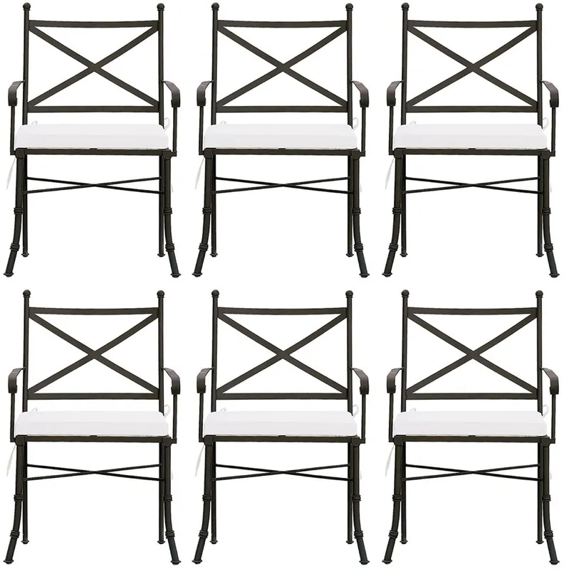 Top-Seller Casa Padrino luxury Art Nouveau garden chair set with armrests and seat cushions brown / white 61 x 51 x H. 97 cm - Hand forged dining room chairs - Dining Room Garden Patio Furniture