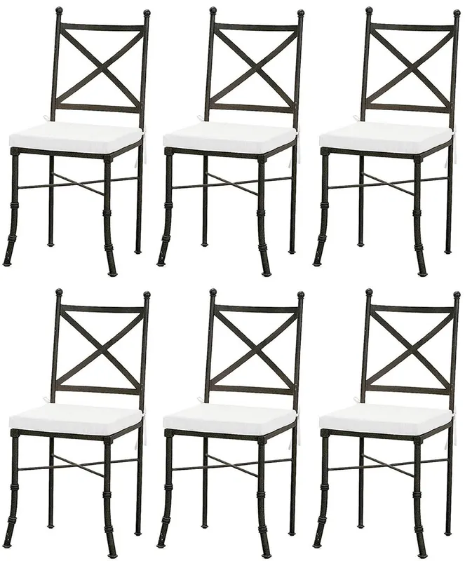 Casa Padrino luxury Art Nouveau garden chair set with seat cushions black / white 40 x 44 x H. 99 cm - Hand forged dining room chairs - Dining Room Garden Patio Furniture Sale