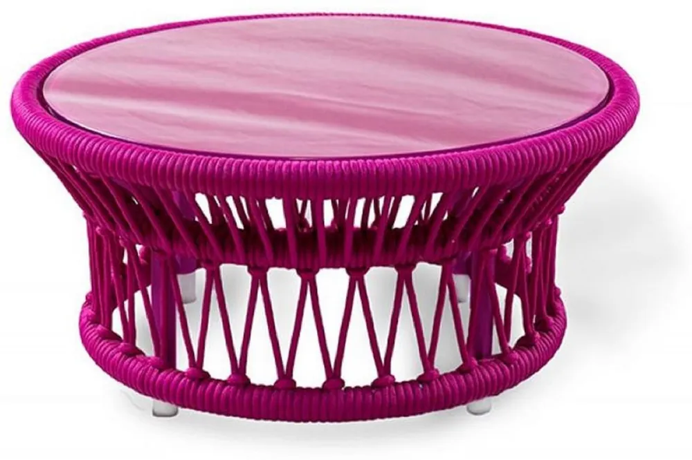 Casa Padrino luxury garden table purple Ø 70 x H. 34 cm - Hand woven weatherproof coffee table - Garden Patio Table Furniture - Luxury Collection Sofort Bestellen