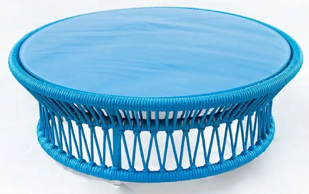 Bestpreis Casa Padrino luxury garden table blue Ø 100 x H. 34 cm - Hand woven weatherproof coffee table with glass top - Garden Patio Table Furniture - Luxury Collection