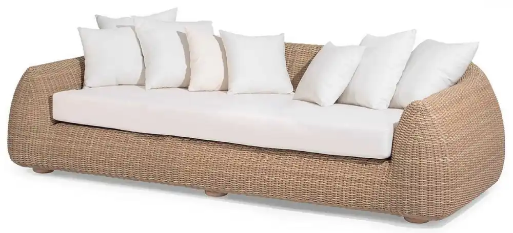 Top-Angebot Casa Padrino luxury garden sofa natural / white 256 x 124 x H. 72 cm - Hand woven weatherproof sofa with cushions - Modern garden furniture - Hotel Furniture