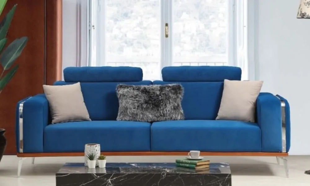 Casa Padrino luxury living room sofa with adjustable backrest blue / brown / silver 225 x 95 x H. 89 cm - Luxury living room furniture Echt