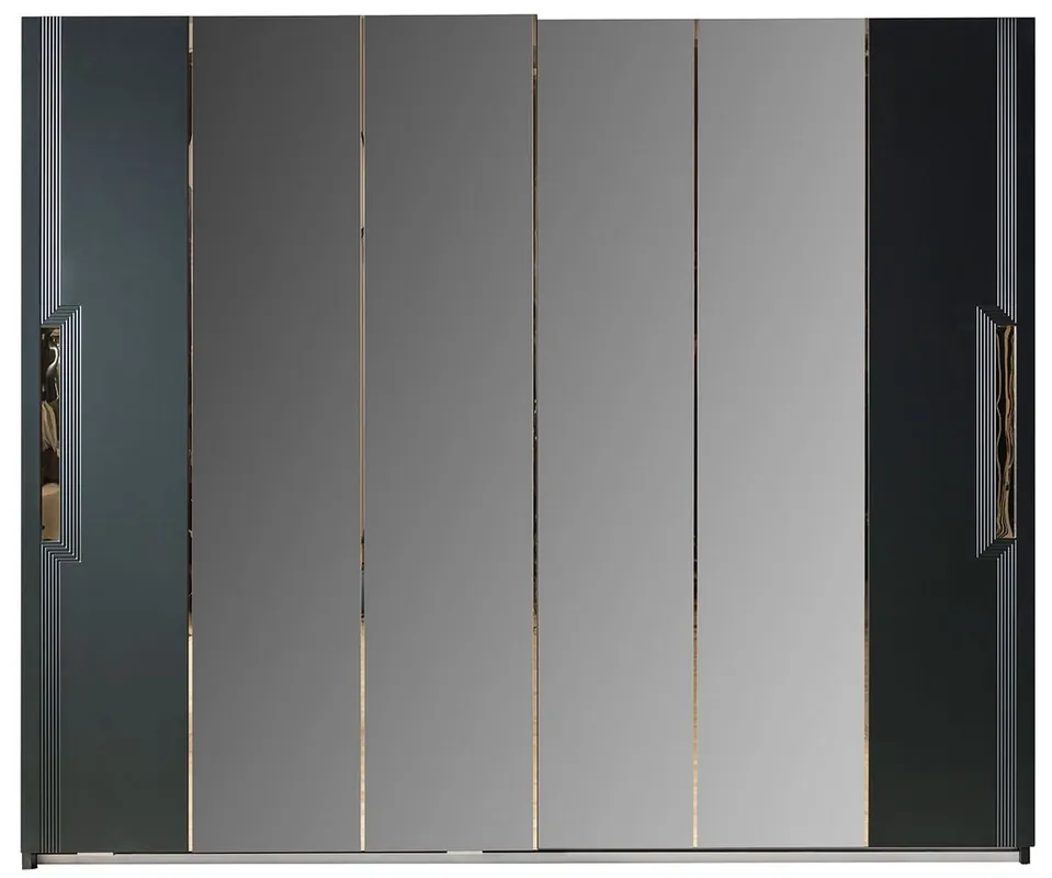 Casa Padrino luxury bedroom cabinet black / gold 260 x 70 x H. 220 cm - Mirrored solid wood wardrobe with 2 sliding doors - Luxury bedroom furniture Neu