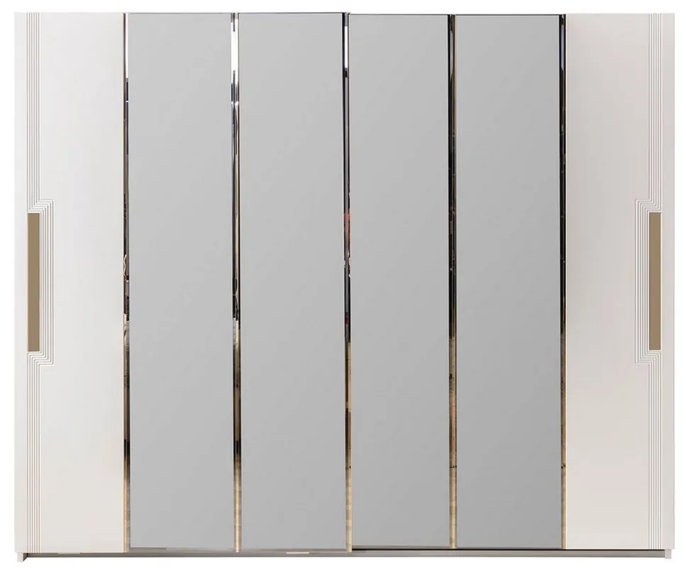 Casa Padrino luxury bedroom cabinet white / gold 260 x 70 x H. 220 cm - Mirrored solid wood wardrobe with 2 sliding doors - Luxury bedroom furniture Echt