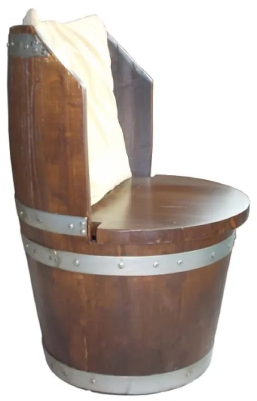 Saisonangebot Casa Padrino luxury barrel chair brown / silver Ø 50 x H. 75 cm - Solid wood wine barrel chair - Garden Terraces Gastronomy Furniture