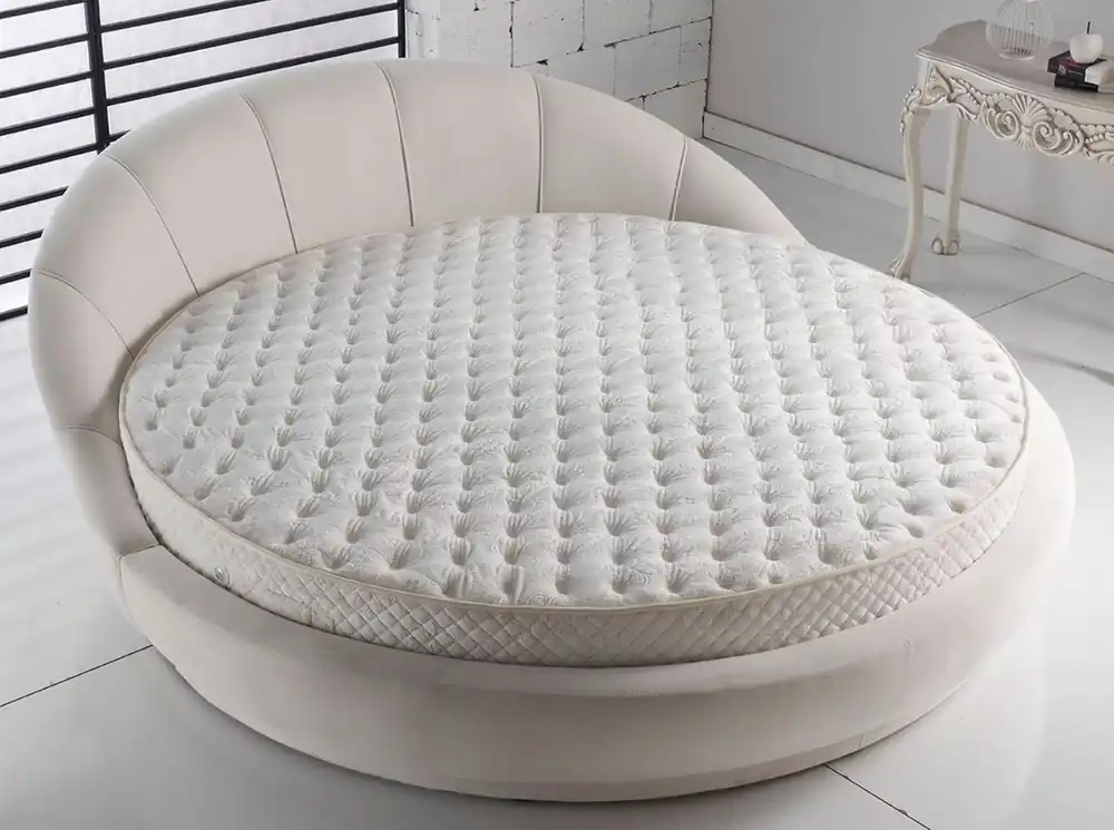Preisreduziert Casa Padrino Luxury Round Bed Light Gray Ø 240 x H. 90 cm - Round Double Bed with Mattress - Luxury Bedroom Furniture