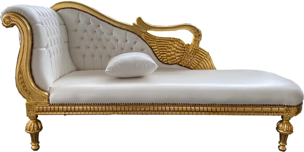 Nur Für Kurze Zeit Casa Padrino baroque chaise longue white leather look / gold - golden wings - antique style furniture