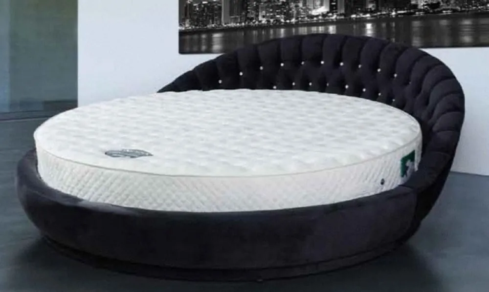 Zertifiziert Casa Padrino Luxury Round Bed Black Ø 240 x H. 90 cm - Round Double Bed with Rhinestones and Mattress - Luxury Bedroom Furniture