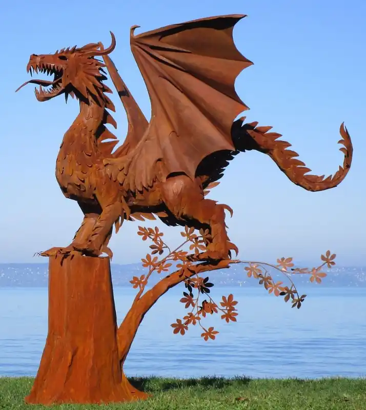 Zertifiziert Casa Padrino luxury garden decoration sculpture dragon rust 290 x 235 x H. 295 cm - Huge steel decoration figure - Garden Figure - Hotel Garden Decoration