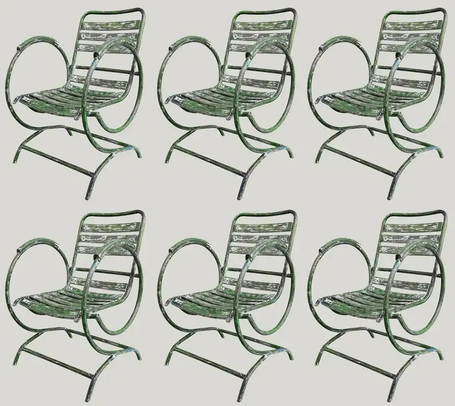 Casa Padrino Art Nouveau garden chair set antique green 60 x 45 x H. 85 cm - Handmade wrought iron chairs with armrests - Nostalgic garden furniture Top-Seller