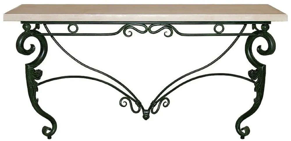 Casa Padrino luxury Art Nouveau console dark green / cream 155 x 53 x H. 85 cm - Handcrafted wrought iron console table with solid wood table top - Living Room Garden Patio Furniture Mega-Angebot