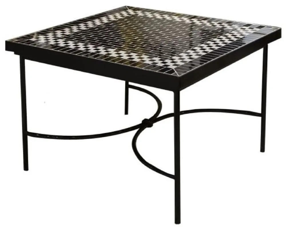 Casa Padrino luxury Art Nouveau coffee table black / white 80 x 80 x H. 45 cm - Handmade wrought iron table with ceramic tiles table top - Living room garden patio table furniture Finale Aktion