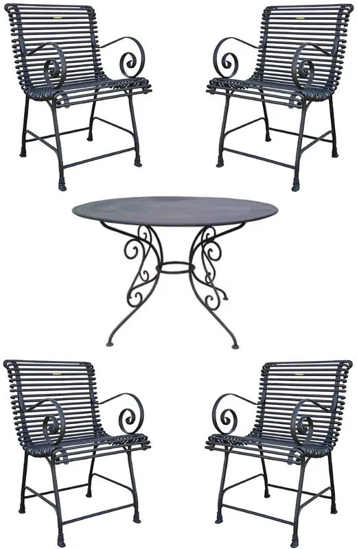 Casa Padrino Art Nouveau garden furniture set black - 1 Garden Table & 4 Garden Chairs with Armrests - Nostalgic gastronomy garden patio furniture Aktuell