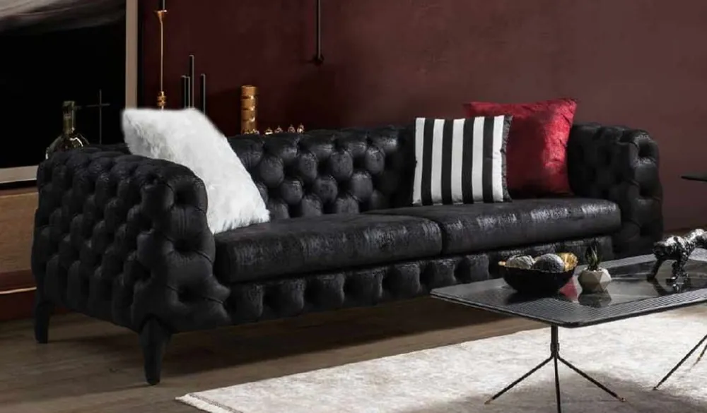 Casa Padrino Luxury Chesterfield Sofa Black 235 x 98 x H. 72 cm - Living Room Sofa - Chesterfield Living Room Furniture Preiswert