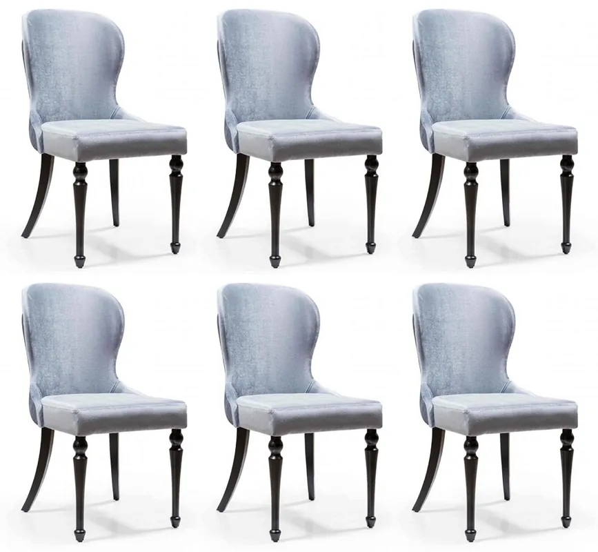 Casa Padrino Art Deco dining room chair set silver / black 49 x 50 x H. 89 cm - Kitchen chairs set of 6 - Art Deco dining room furniture Echt
