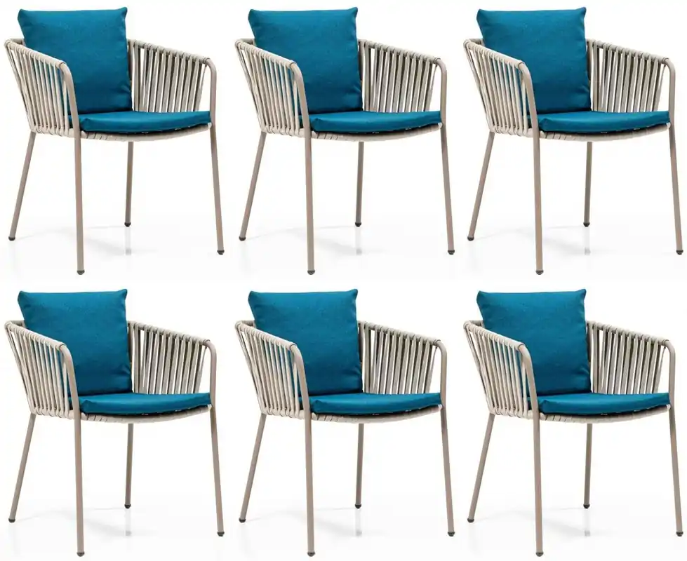 Casa Padrino Luxury Garden Chair Set Blue / Gray / Beige 50 x 45 x H. 73 cm - Modern Garden Chairs with Armrests - Garden & Gastronomy Furniture Markenprodukt