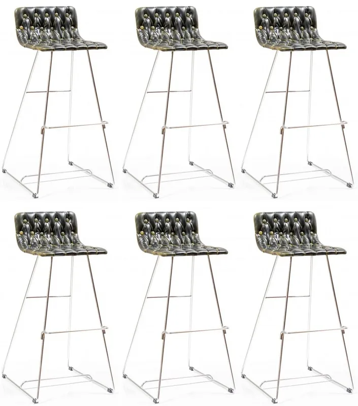 Casa Padrino luxury bar chair set black / gold / silver 37 x 33 x H. 90 cm - Modern bar stools with faux leather - Garden Catering Bar Furniture Echt